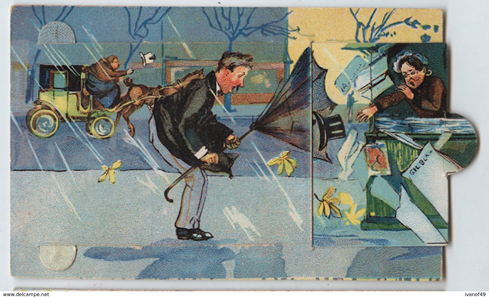 Chocolat Revillon - Carte à Système  7X11cm - Bourrasque De Vent, Parapluie - - Revillon