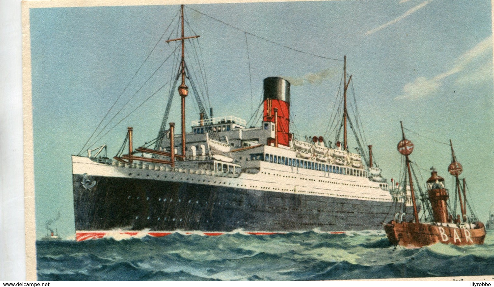 UNITED KINGDON - Artcard Of Steamship RMS  Aurania Passing The Bar Lightship (Mersey) - Cunard Line - Piroscafi