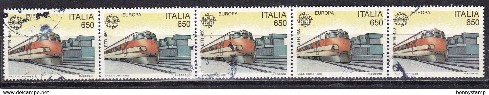 Repubblica Italiana, 1988 - 650 Lire Elettrotreno, Blocco Di 5 - Nr.1846 Usato° - Blocchi & Foglietti