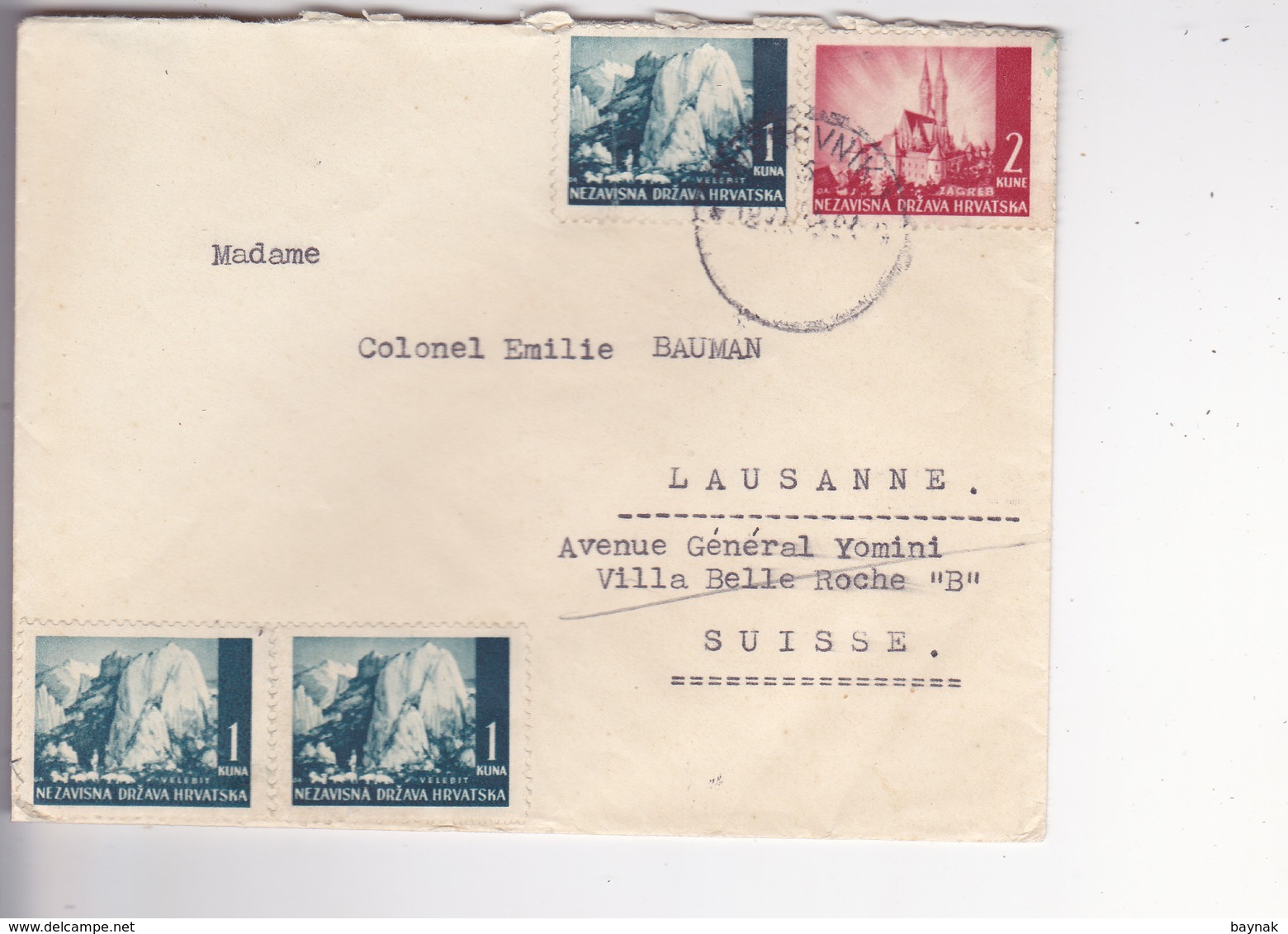 CROATIA -  NDH  -  BRIEF  -- 1943  --  ZAGREB Nach  COLONEL EMILIE BAUMAN,,   LAUSANNE,  SCHWEIZ - Kroatien