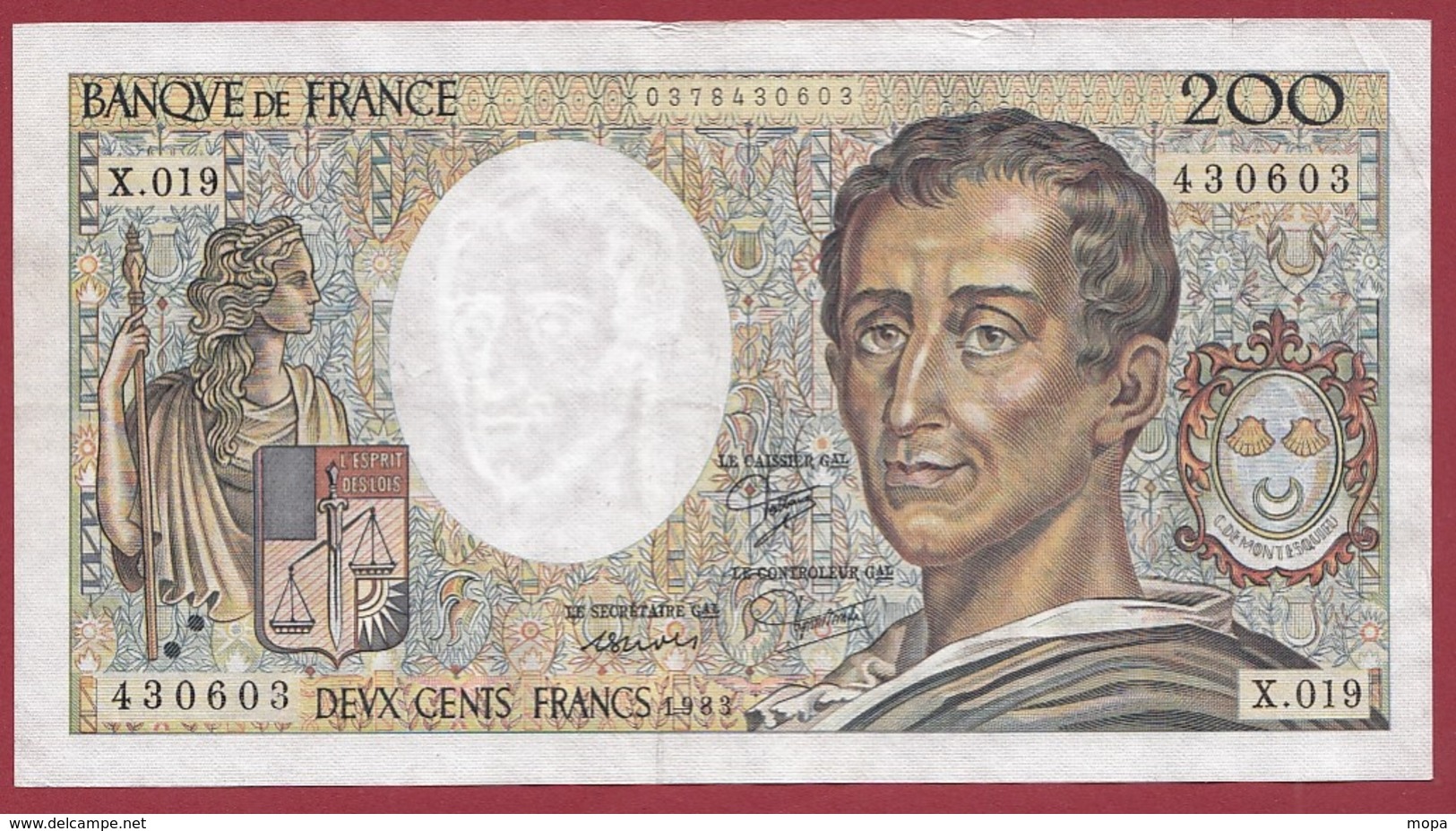 200 Francs "Montesquieu" 1983----F/TTB+---ALPH. X.019 - 200 F 1981-1994 ''Montesquieu''