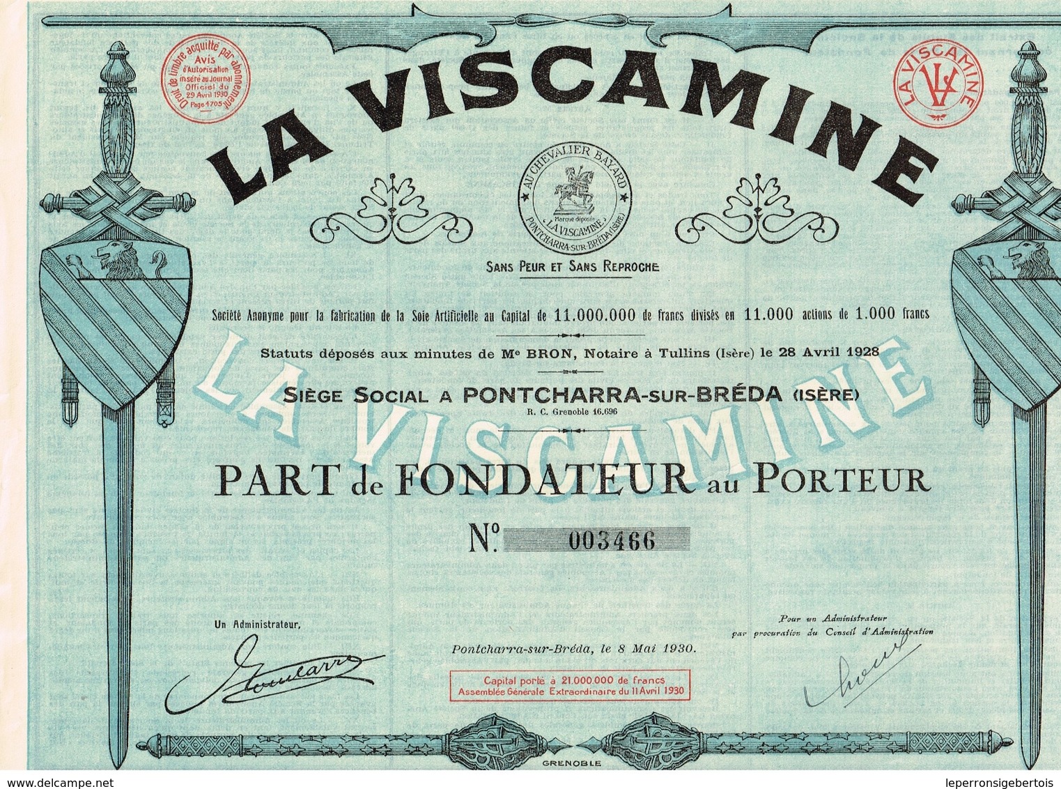 Titre Ancien - La Viscamine - Société Anonyme Pour La Fabrication De La Soie Artificielle -  Titre De 1930 - - Textile