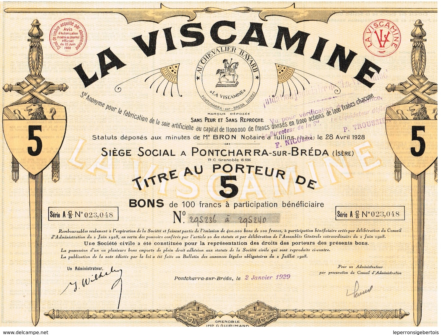 Titre Ancien - La Viscamine - Société Anonyme Pour La Fabrication De La Soie Artificielle -  Titre De 1929 - - Textile