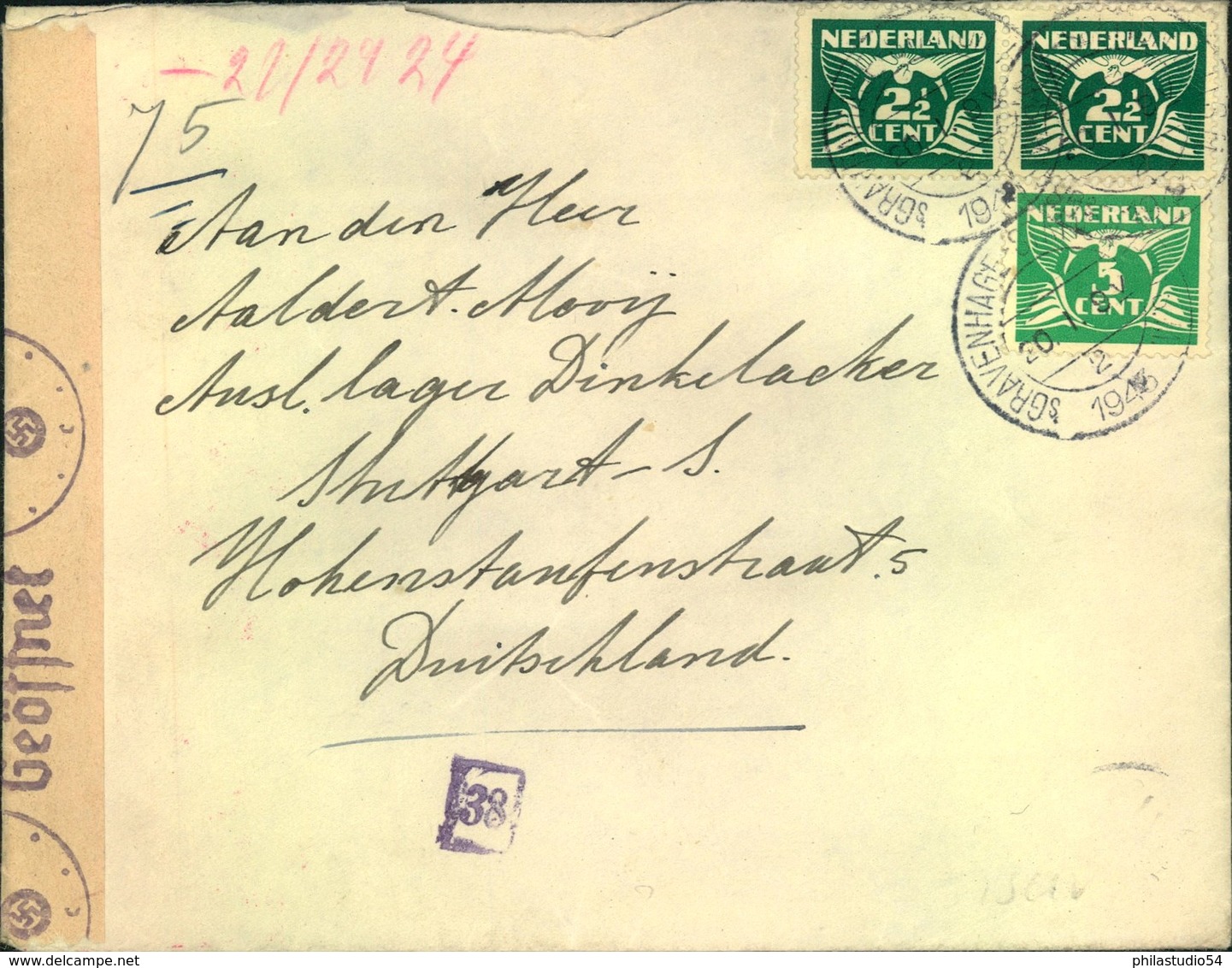 1943, Brief Aus Holland In Das Arbeitslager Dinkelacker, STUTTGART Mit Chemischer Und OKW Zensur - Other & Unclassified