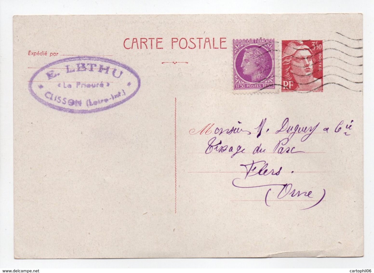 - Carte Postale MAISON LETHU, CLISSON Pour TISSAGES DUGUEY, FLERS 5.4.1948 - - Cartoline Postali E Su Commissione Privata TSC (ante 1995)