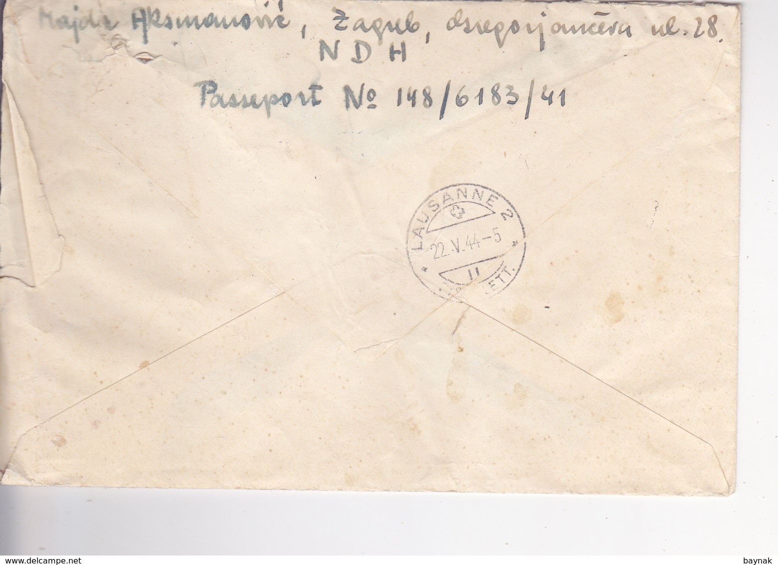 CROATIA  -  NDH  --   RECO BRIEF   --  1944     --  ZAGREB Nach LAUSANNE,  SCHWEIZ - Croatia