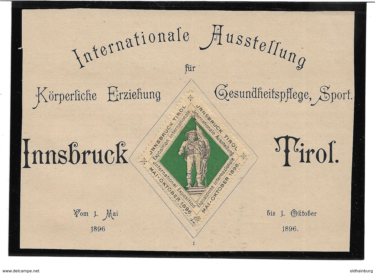 4105m: Vignette Int. Ausstellung Innsbruck 1896, Andreas Hofer, Auf Albumblatt Geklebt (lässt Sich Ablösen) - Vignetten (Erinnophilie)