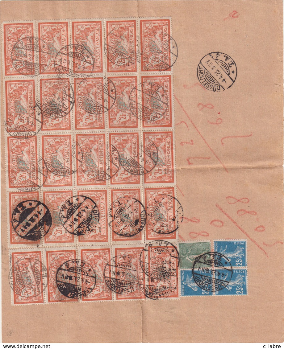 FRANCE : TYPE MERSON . FORMULE TELEGRAPHIQUE ALLEMANDE . AFFRT A 50.90 F DONT 1 BLOC DE 25 DU 2 F MERSON ORANGE . 1923 . - 1921-1960: Période Moderne