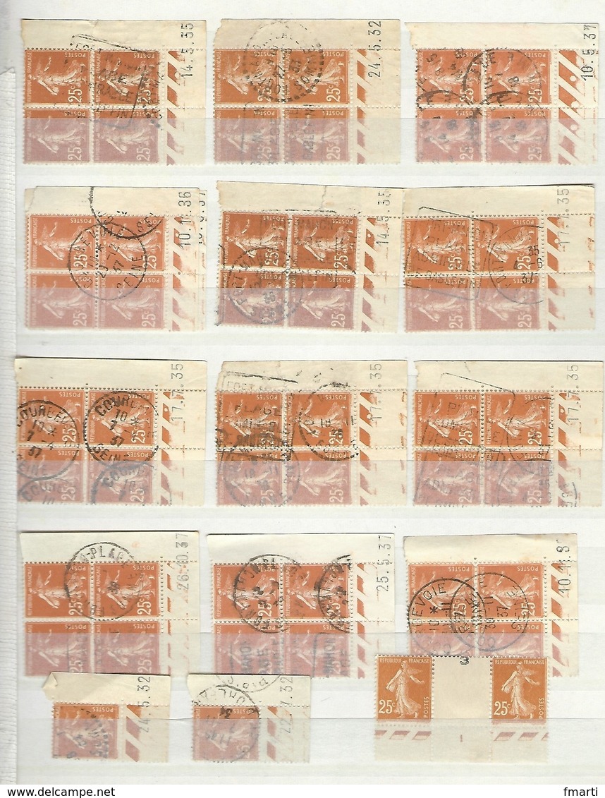 Lot De Timbres Coins Datés Semeuse Camée  25 Centimes Orange YT 235 (2 Scans) - ....-1929