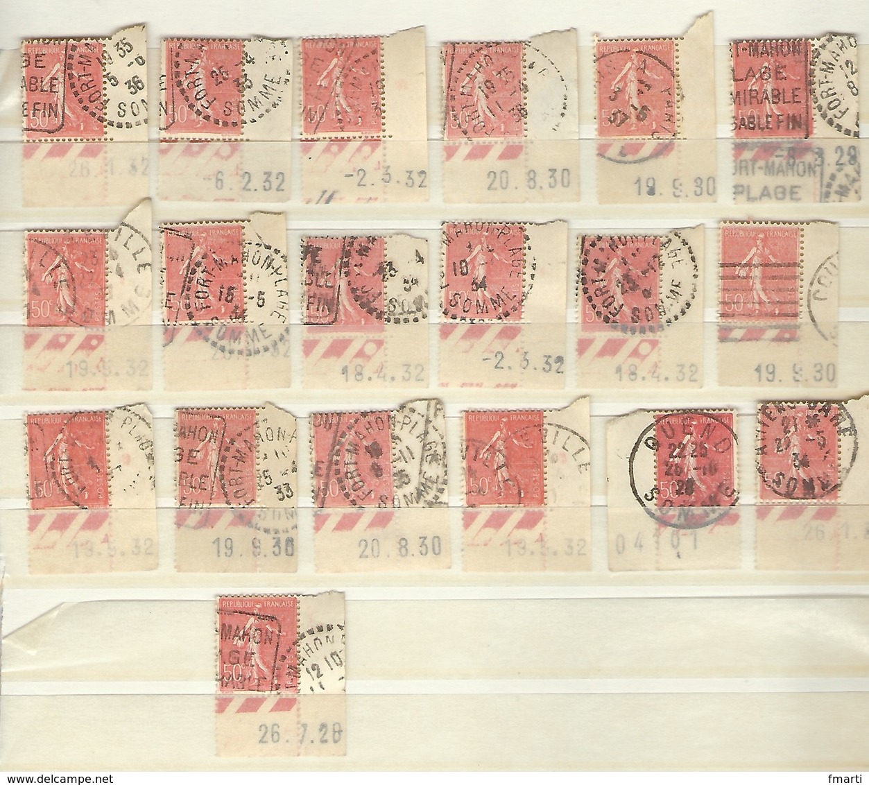 Lot De Timbres Coins Datés Semeuse Lignée 50 Centimes Rouge YT 199 (2 Scans) - ....-1929