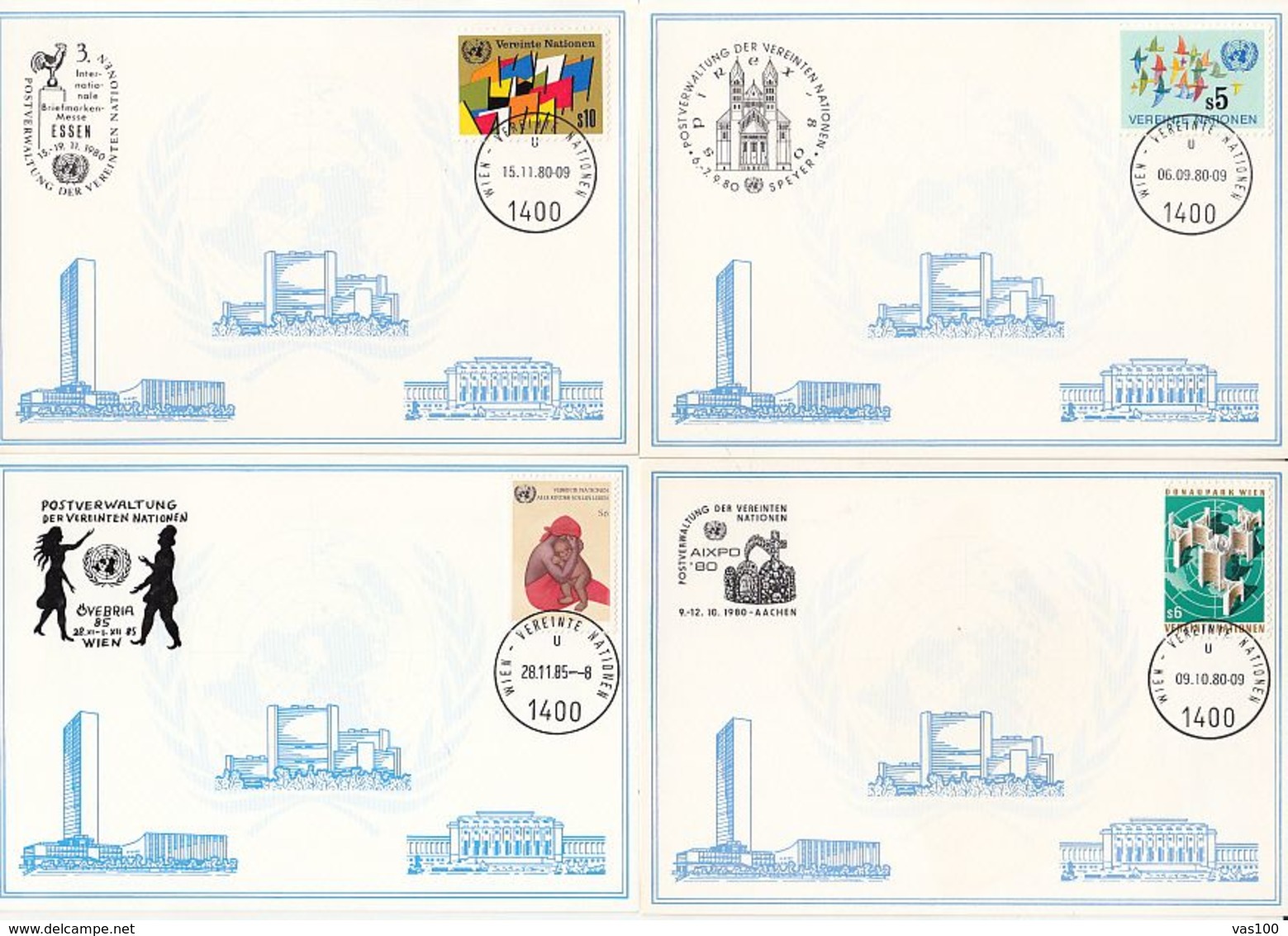 UNITED NATIONS HEADQUARTERS, CM, MAXICARD, CARTES MAXIMUM, 4X, 1980, UN-VIENNA - Maximumkarten