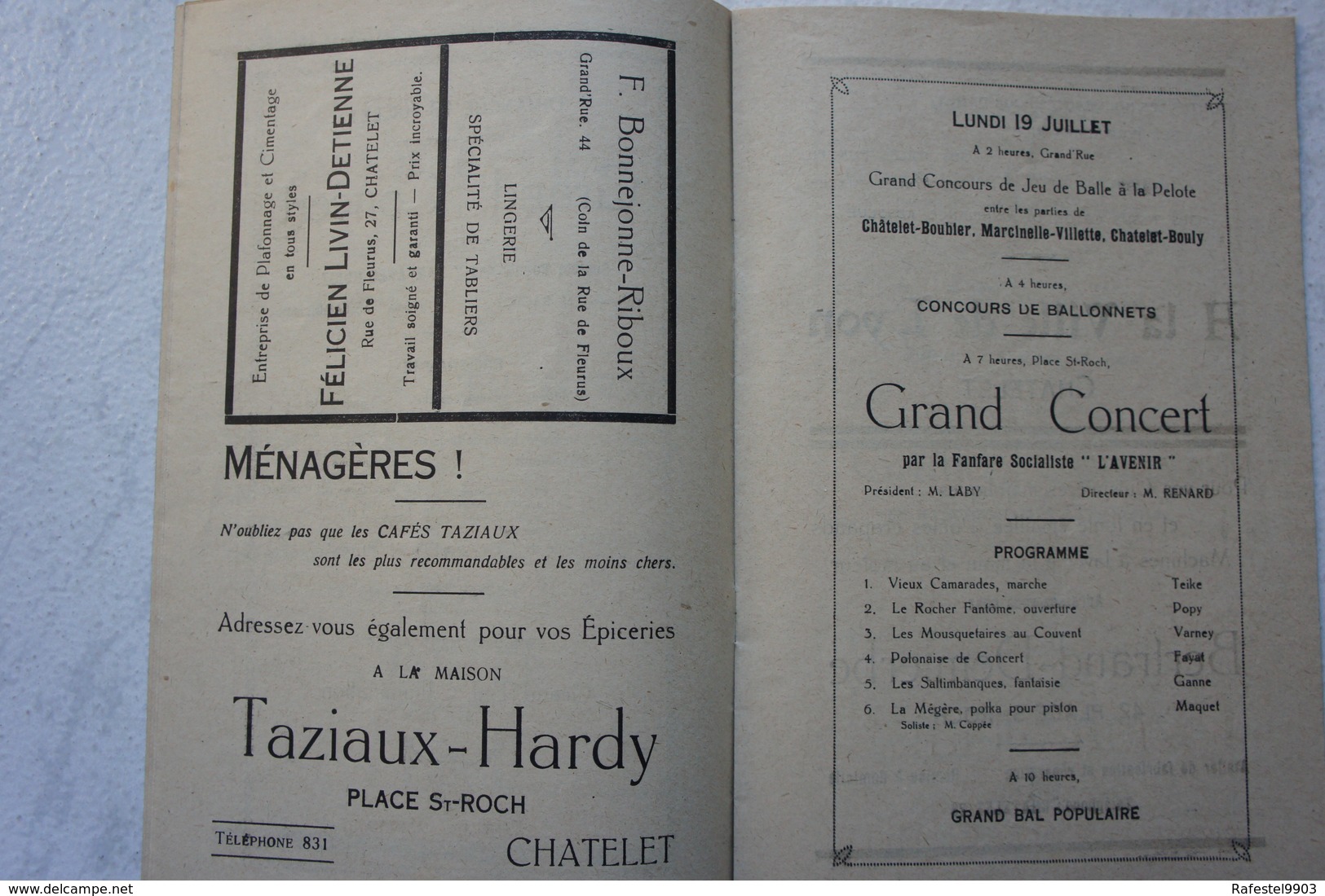 Programme CHATELET Bouffioulx Châtelineau Fêtes Communales Du Faubourg Du 17 Au 25 Juillet 1926 Publicity FORD - Non Classés