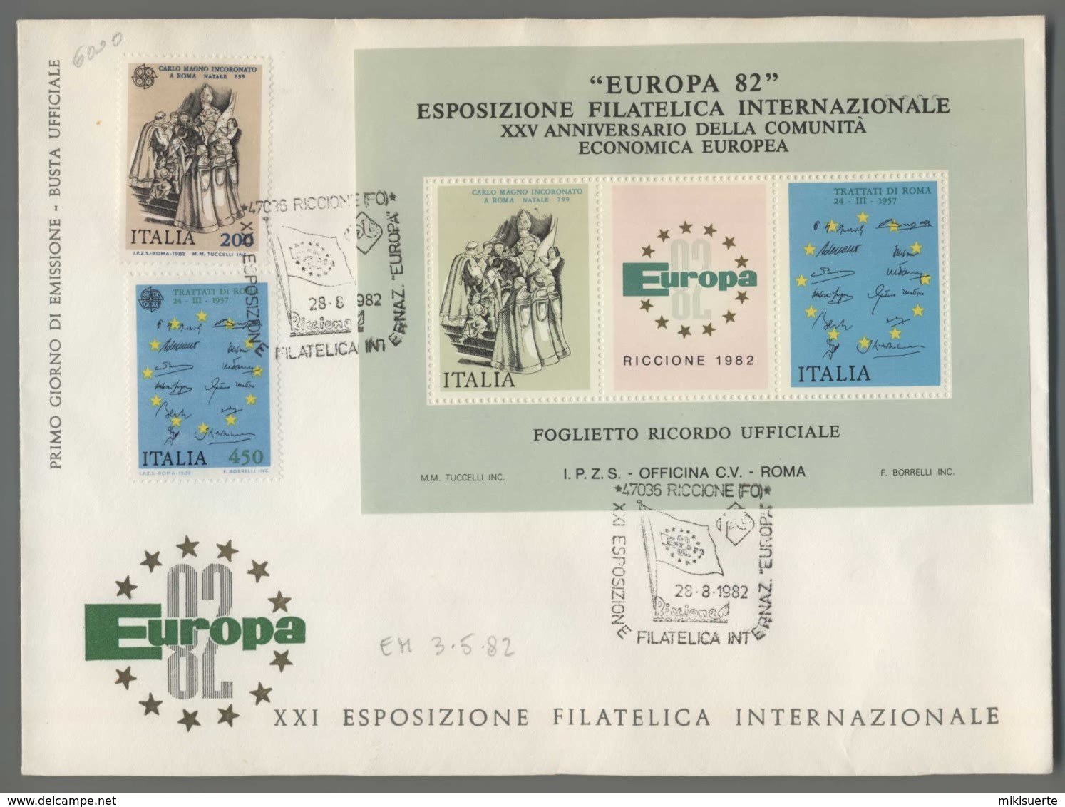 C4873 Annullo 1982 EUROPA 82 ESPOSIZIONE FILATELICA INTERNAZIONALE RICCIONE CEE FOGLIETTO ERINOFILIA BUSTA GRANDE - 1981-90: Storia Postale