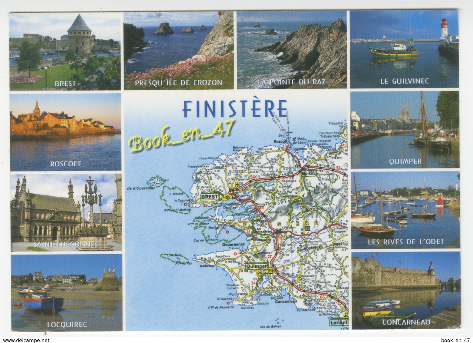 {59509} Finistère , Carte Et Multivues ; Brest , Roscoff  Locquirec  Quimper  Le Guilvinec  Concarneau  Pointe Du Raz - Cartes Géographiques