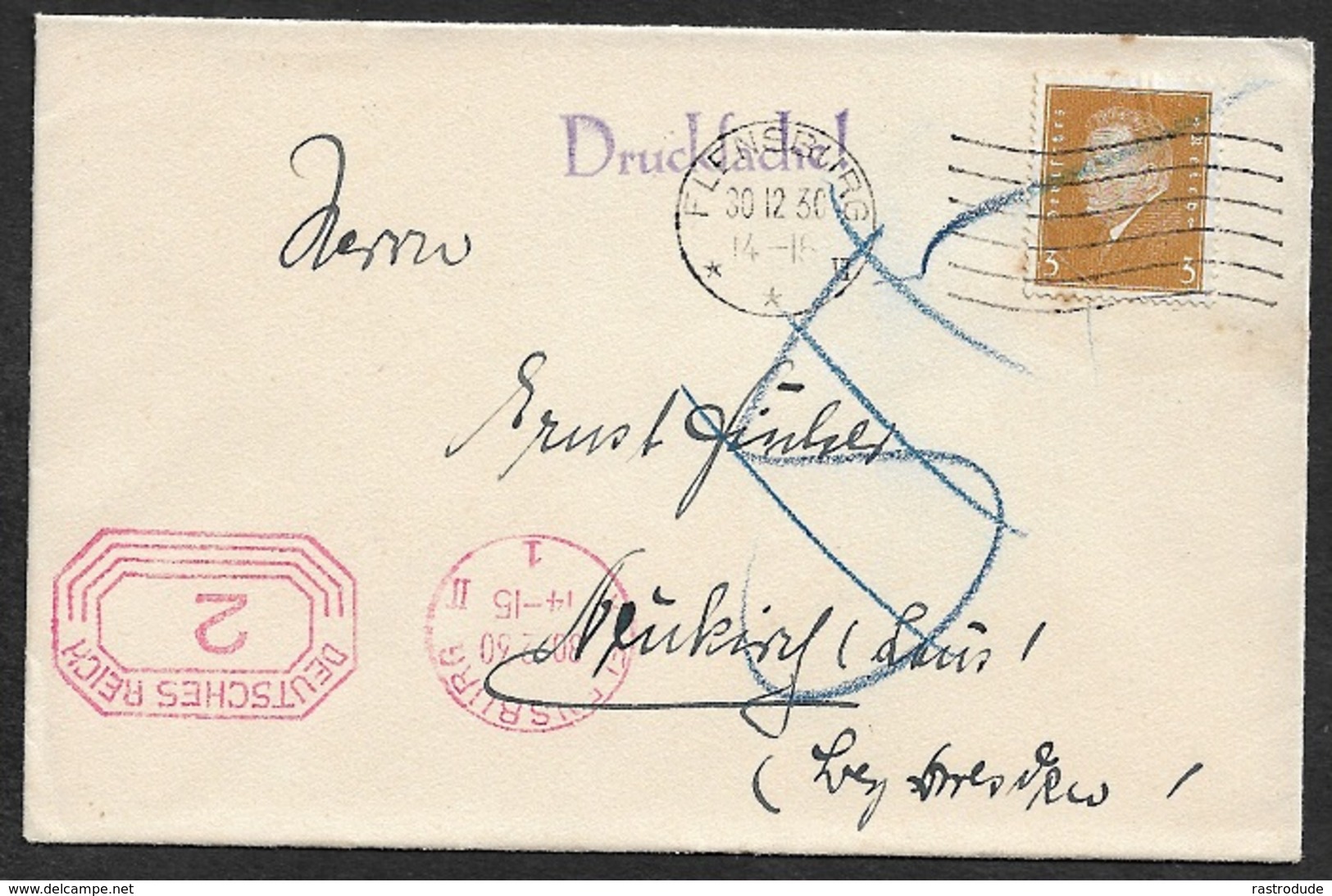 1930 Dt.Reich MiF DRUCKSACHE MASCHINEN HALB STPL X 2 - 5 NACHPORTO VERMERK GESTRICHEN - Briefe U. Dokumente