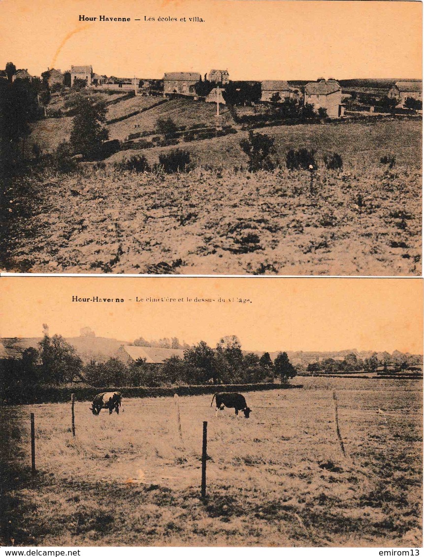 Houyet Hour Havenne 2 Cartes Les écoles Et Villas & Le Cimetière Et Dessus Du Village - Houyet