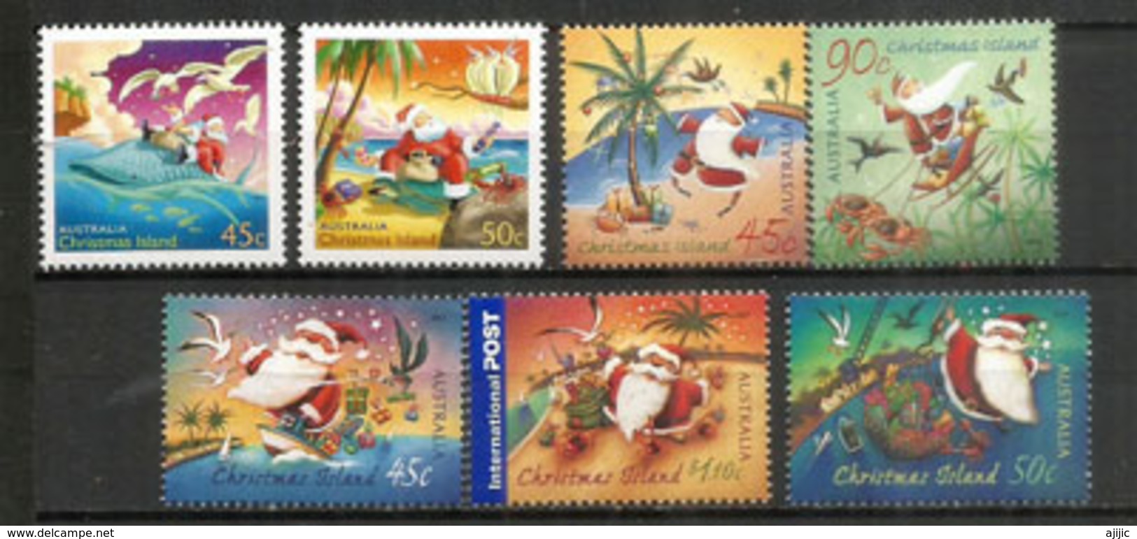 Le Père Noël  à L'île CHRISTMAS . (Océan Pacifique),   7 Timbres Neufs ** De L'île Noël (Christmas) - Christmas Island