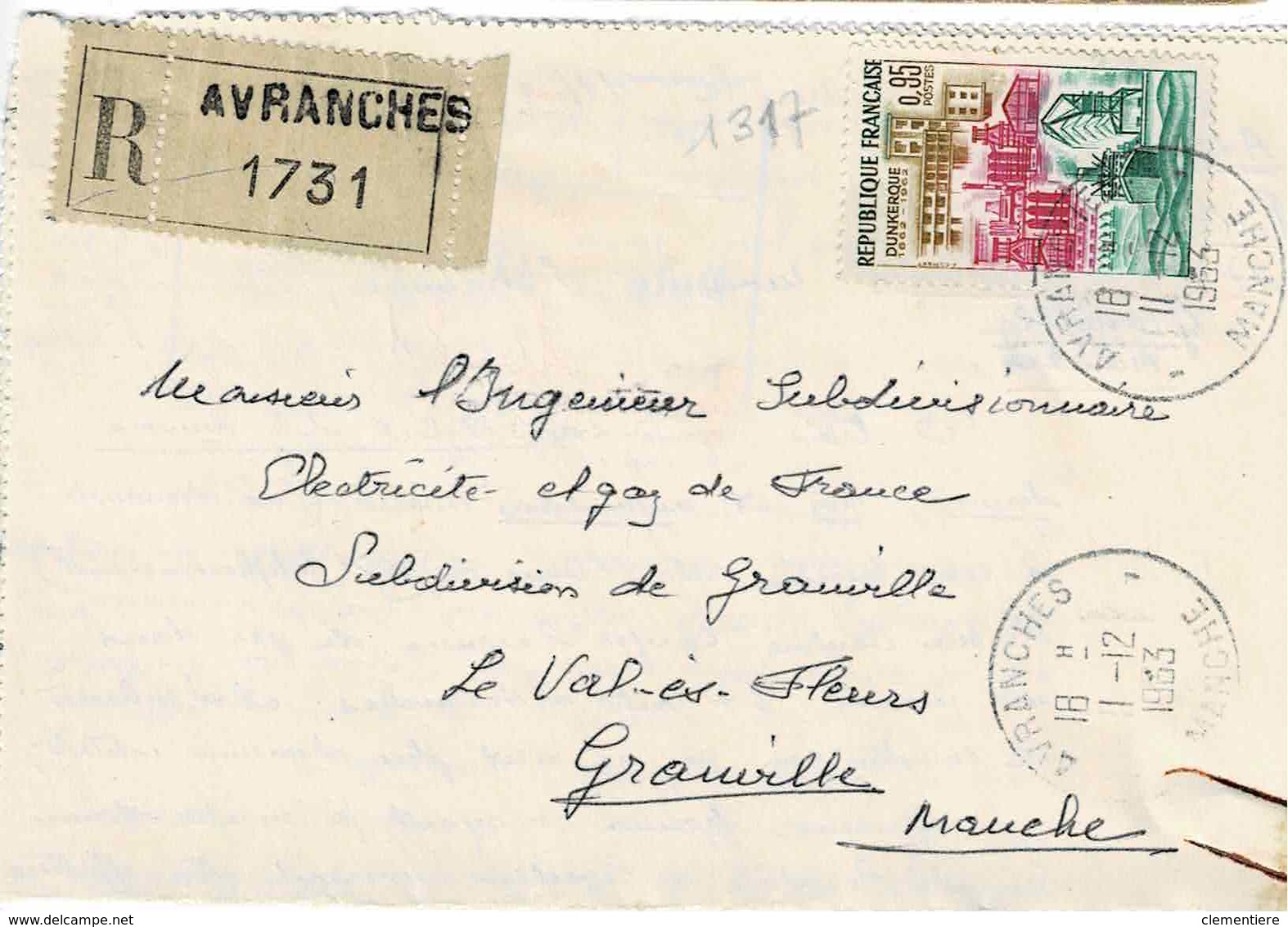 TP N° 1317 Seul Sur Enveloppe En Recommandé De Avranches - 1961-....