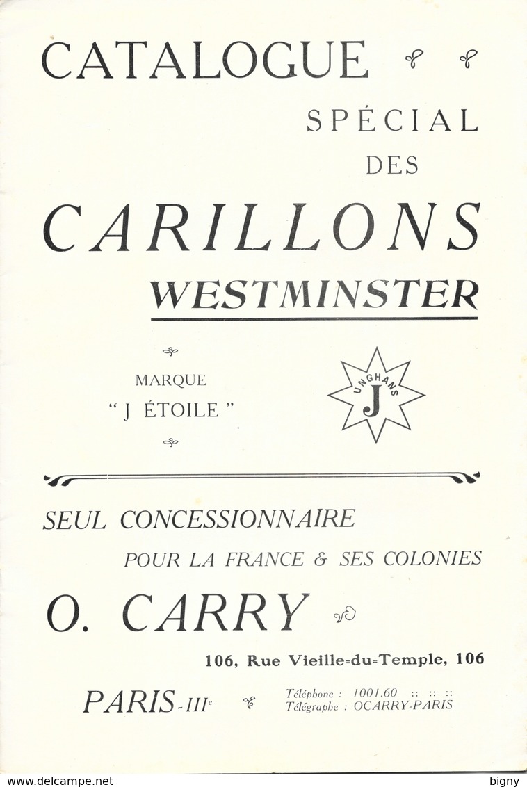 Catalogue  Spécial Des Carillons  " WESTMINSTER "  Marque "J. ETOILE - Horloges