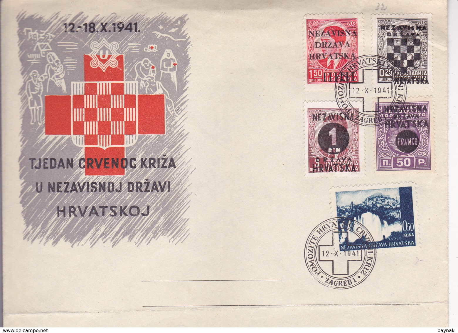 CROATIA   --  NDH   ---   FDC /   TJEDAN CRVENOG KRIZA U NEZAVISNOJ DRZAVI HRVATSKOJ /  1941  //  RED CROSS - Kroatien