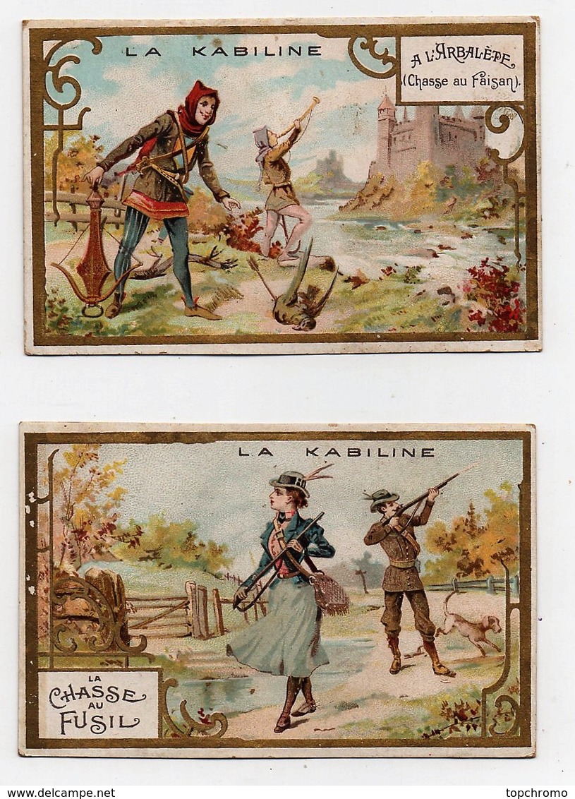 CHROMO La Kabiline Laas Pécaud La Chasse Au Fusil A L'arbalète (chasse Au Faisan) (2 Chromos) - Autres & Non Classés