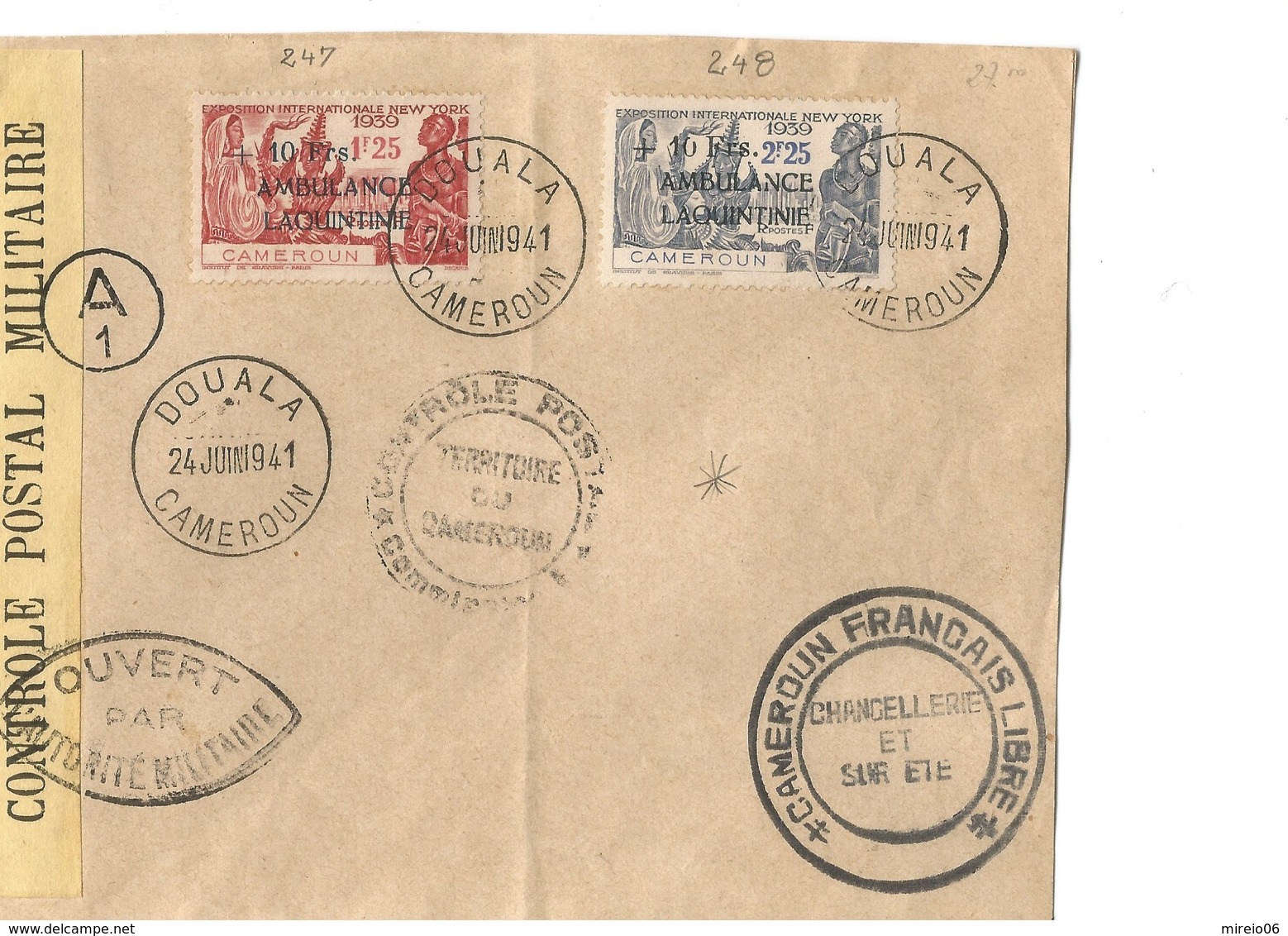 Cameroun TB Lettre Avec Timbres YT 247/248 Surchargés Ambulance Laquintinie Et Divers Cachet De Contrôle Militaire - Briefe U. Dokumente