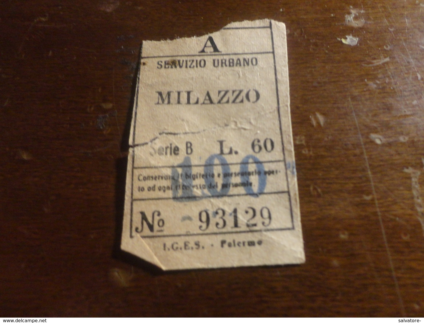 BIGLIETTO AUTOBUS SERVIZIO URBANO MILAZZO- LIRE 60 SOPRASTAMPATO LIRE 100 - Europa