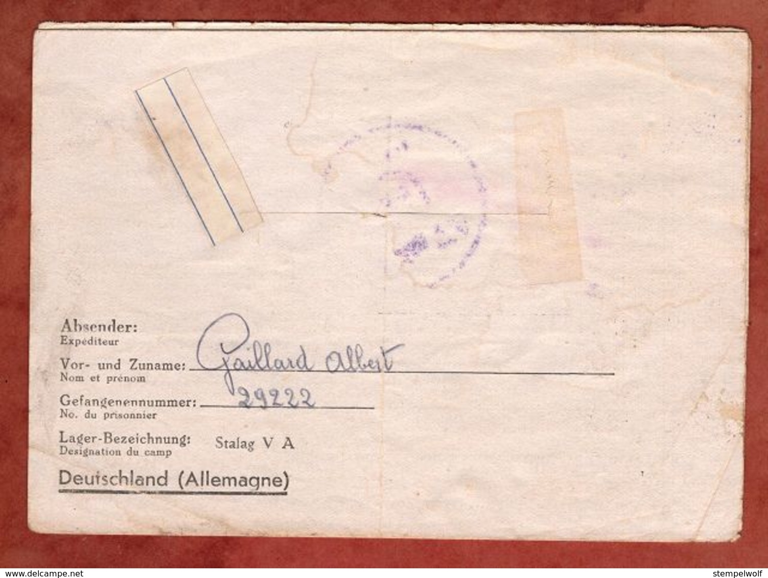 Kriegsgefangenenpost, Faltbrief, Stalag VA, Nach Chambery 1941 (89210) - Briefe U. Dokumente