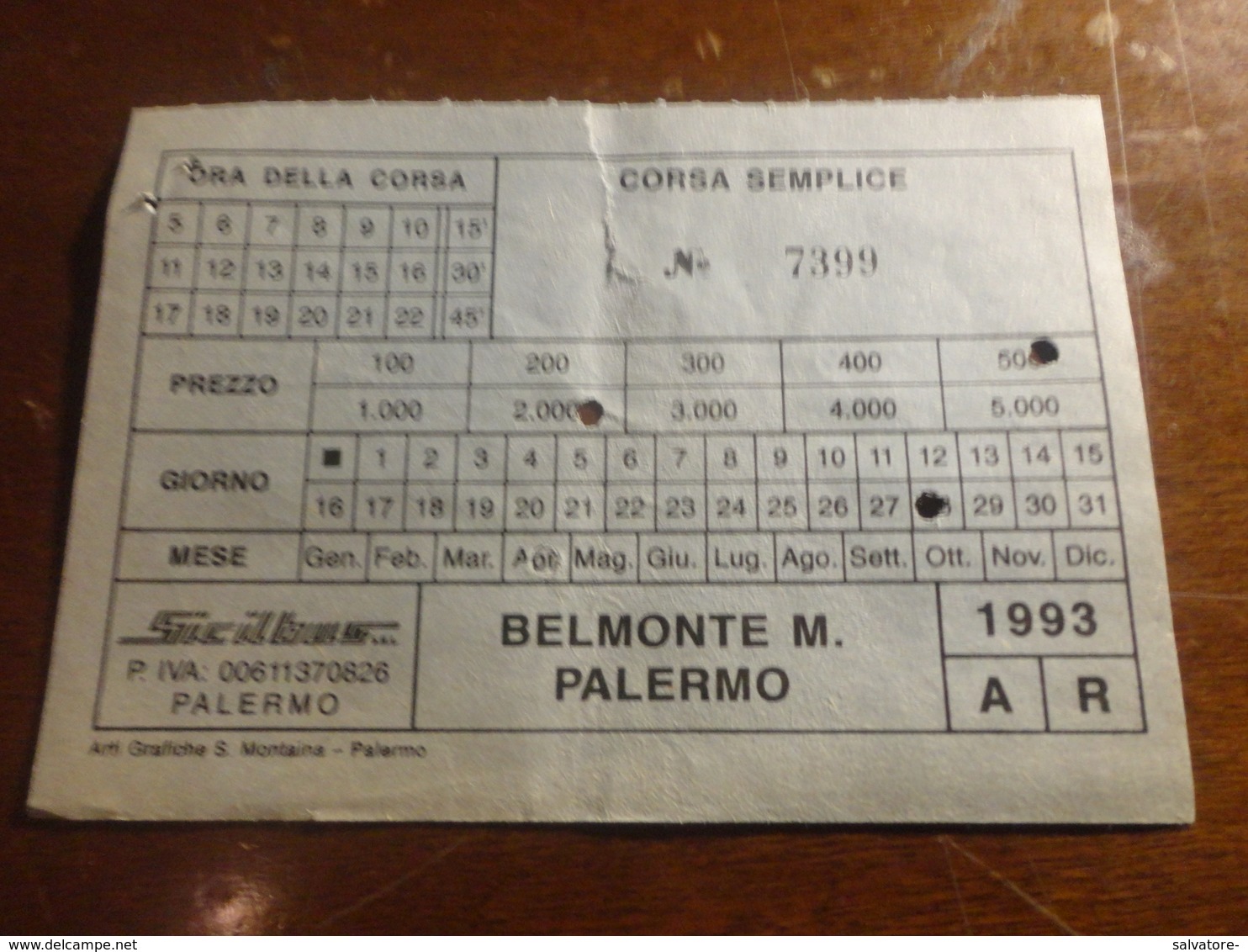 BIGLIETTO AUTOBUS SICILBUS TRATTA BELMONTE MEZZAGNO-PALERMO-1993 - Europa