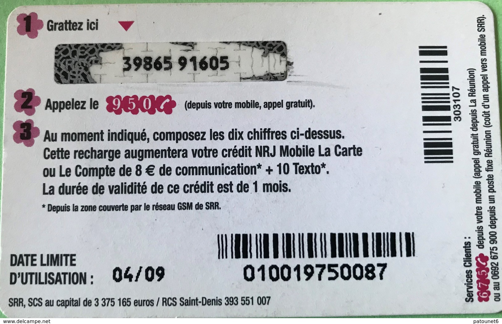 REUNION - Recharge NRJ Mobile - SFR - 8 Euros - Réunion