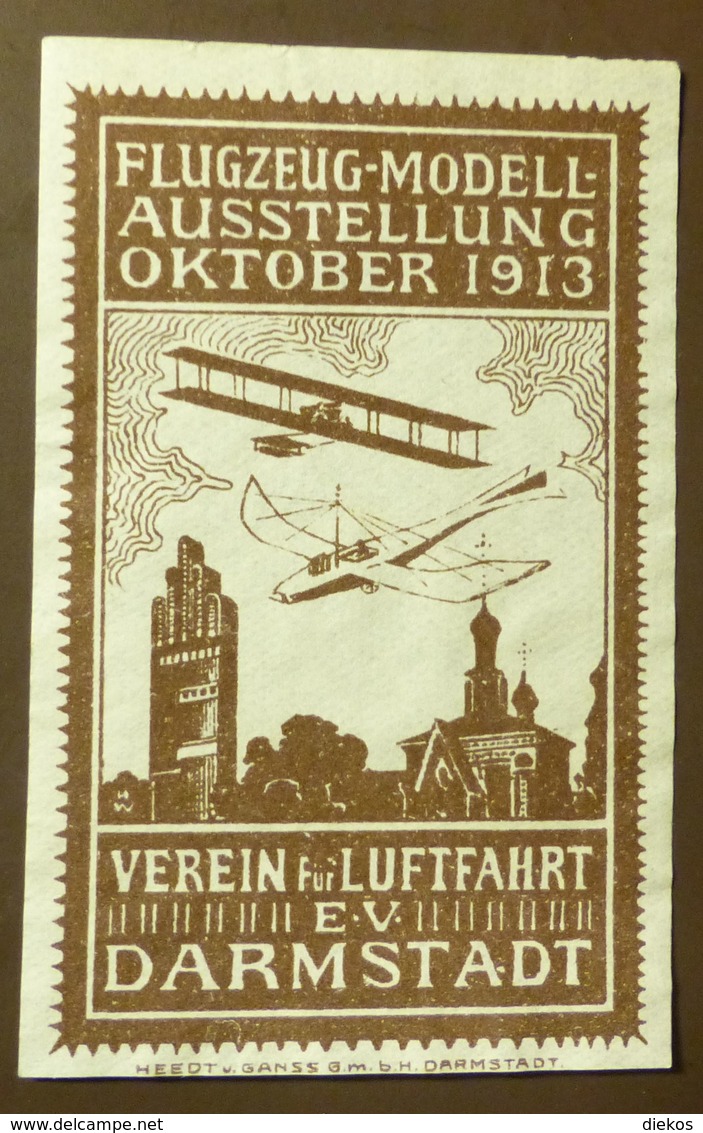 Werbemarke Cinderella Poster Stamp  Flugzeug Modell Darmstadt 1913   #1779 - Vignetten (Erinnophilie)