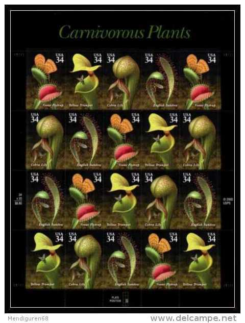 VERINIGTE STAATEN ETATS UNIS USA 2001 MS CARNIVORUS PLANTS 20V MNH SC 3528-31sp YT F3226-3230 MI B3482-85 SG MS3997-4000 - Volledige Vellen