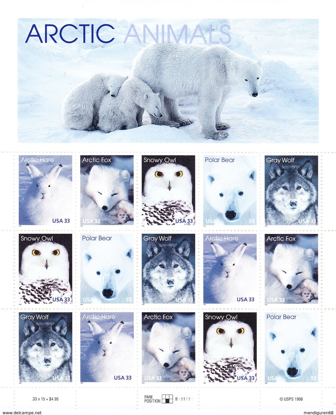 VERINIGTE STAATEN ETATS UNIS USA 1999 Artic Animals SHEET SC 3288-3292sp YT F2858-62 MI SH3094-98 SG MS3572-76 - Volledige Vellen