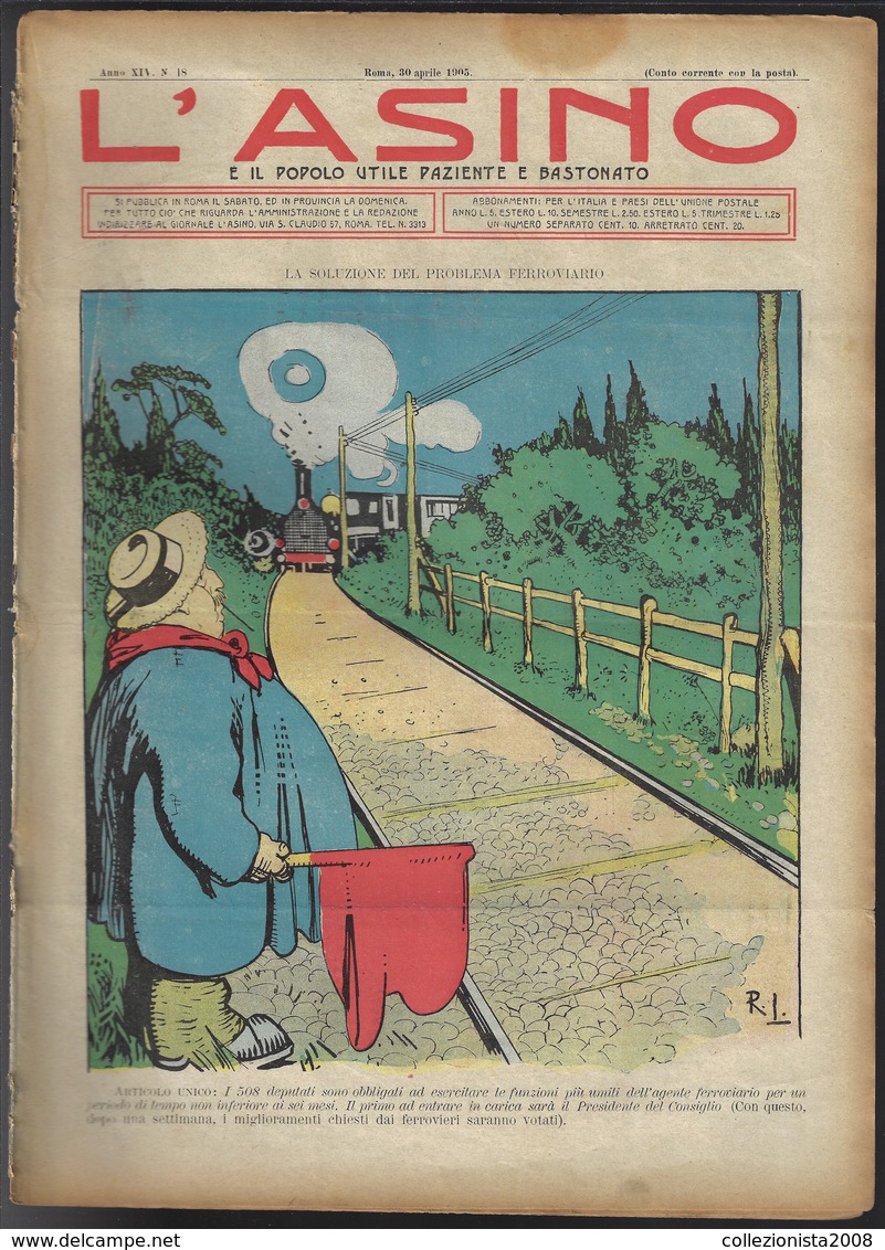 Vecchia Rivista Di Satira Politica "L'ASINO" Del 1905-anno XIV-n.18-pp.8-vedi Foto--------------(6038E) - Autres & Non Classés