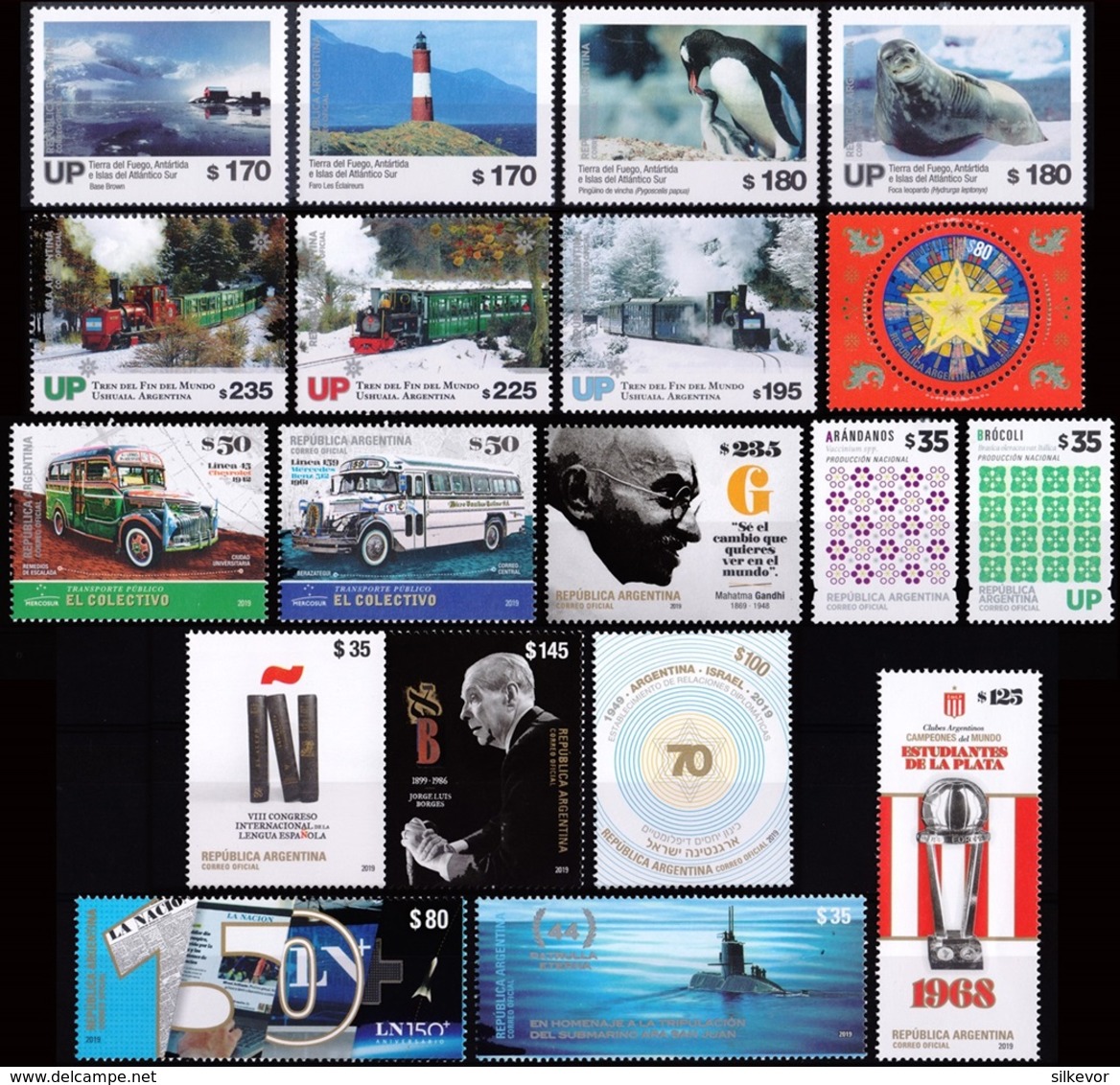 ARGENTINA-2019-COMPLETE YEAR-(13 COMMEMORATIVE, 15 DEFINITIVE, 17 UP, 6 SOUVENIR SHEET, 1 BOOKLET) MNH- - Annate Complete