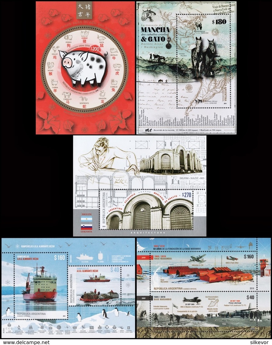 ARGENTINA-2019-COMPLETE YEAR-(13 COMMEMORATIVE, 15 DEFINITIVE, 17 UP, 6 SOUVENIR SHEET, 1 BOOKLET) MNH- - Annate Complete