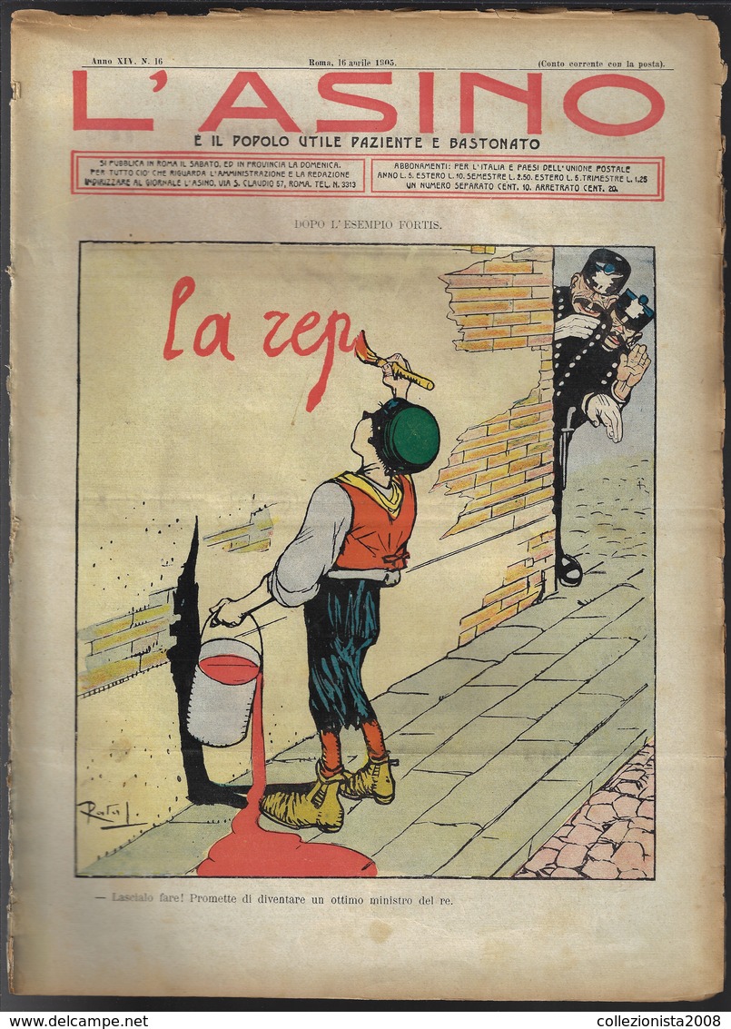 Vecchia Rivista Di Satira Politica "L'ASINO" Del 1905-anno XIV-n.16-pp.8-vedi Foto--------------(6036E) - Autres & Non Classés