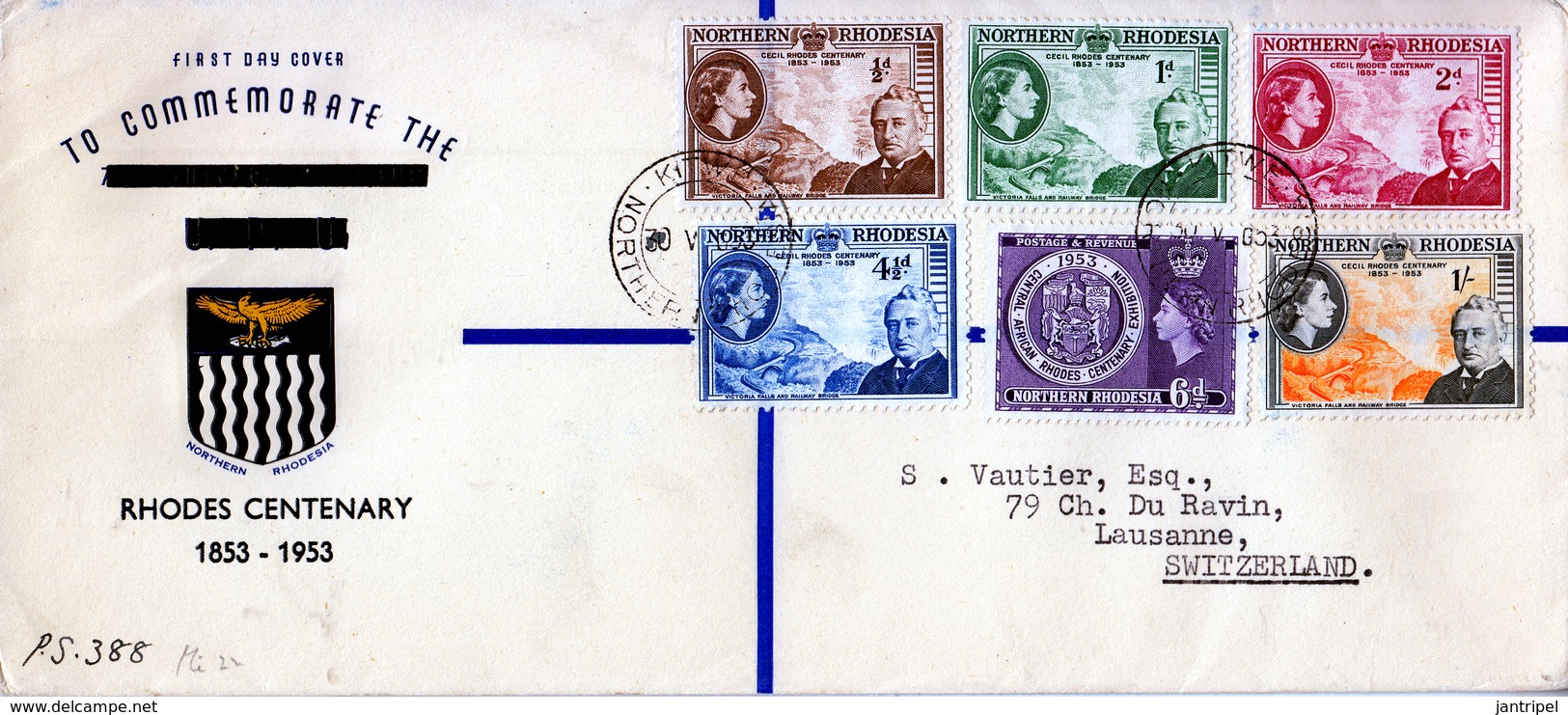 NORTHERN RHODESIA  1953 RHODES CENTENARY  FDC - Rhodesia Del Nord (...-1963)