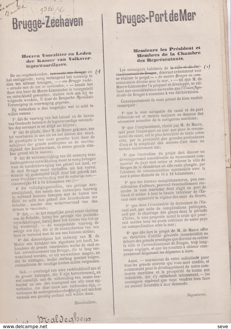 BRUGES MALDEGEM MALDEGHEM Pétition 1878 Création Port De Mer BRUGGE-ZEEHAVEN Heyst Heist  161 Signatures D'habitants - Documents Historiques