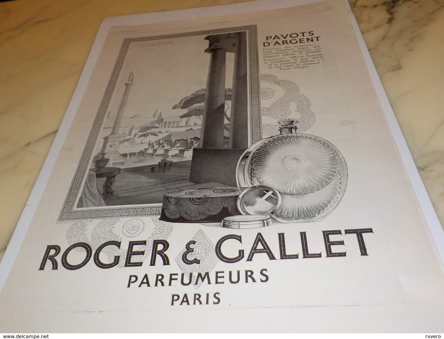 ANCIENNE PUBLICITE PARFUM PAVOTS D ARGENT FONTAINES DE ROGER GALLET  1927 - Autres & Non Classés