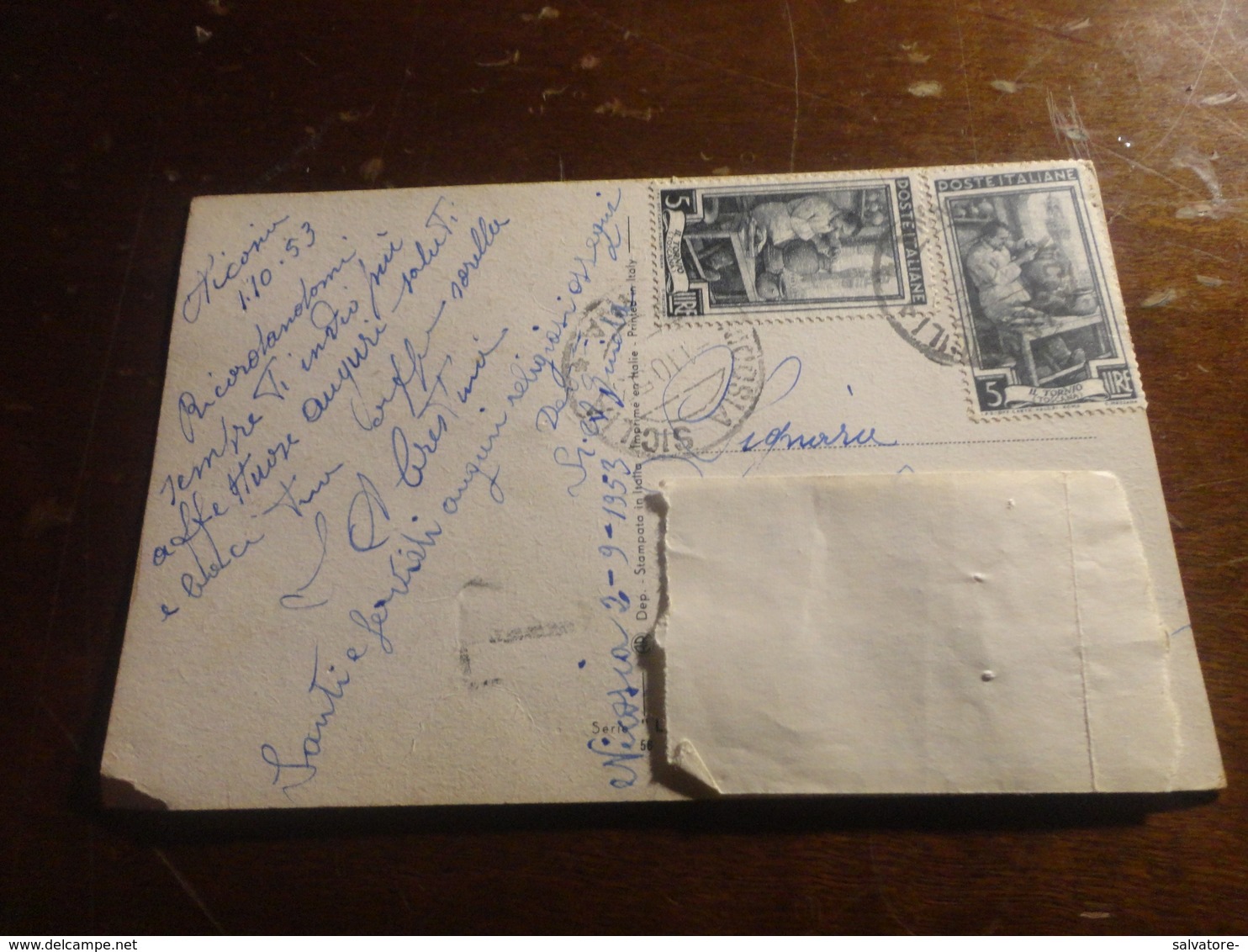 CARTOLINA MADONNA DEL ROSARIO AVE MARIA VIAGGIATA CON COPPIA 5 LIRE ITALIA AL LAVORO-CON ANNULLO NICOSIA-1953 - Vergine Maria E Madonne