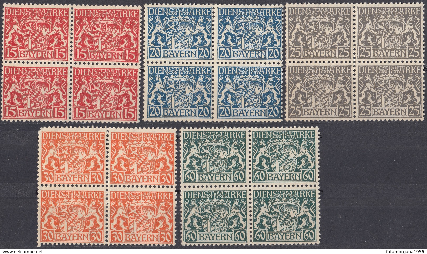 BAYERN - 1916/1918 - Lotto Di 11 Quartine Nuove MH/MNH: Yvert Servizio 17/24 E 27/28. - Other & Unclassified