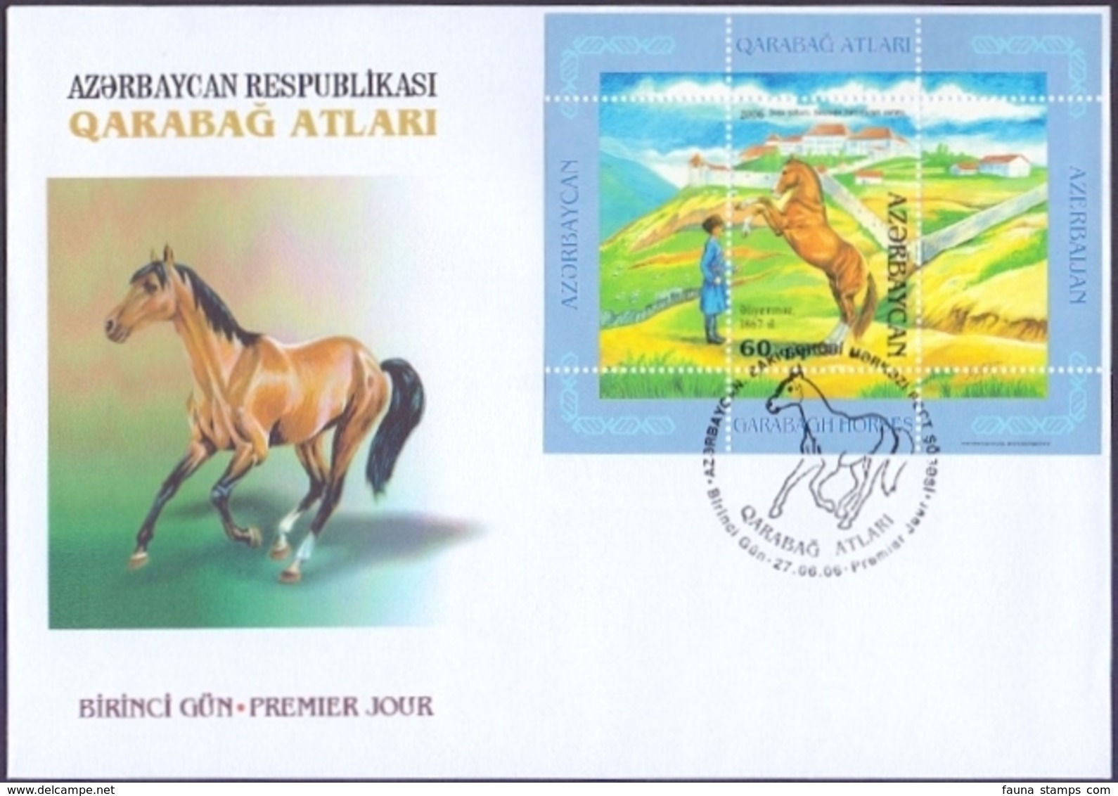 Azerbaijan - Karabakh Horses, FDC With Souvenir Sheet - 1 Stamp, 2006 - Pferde