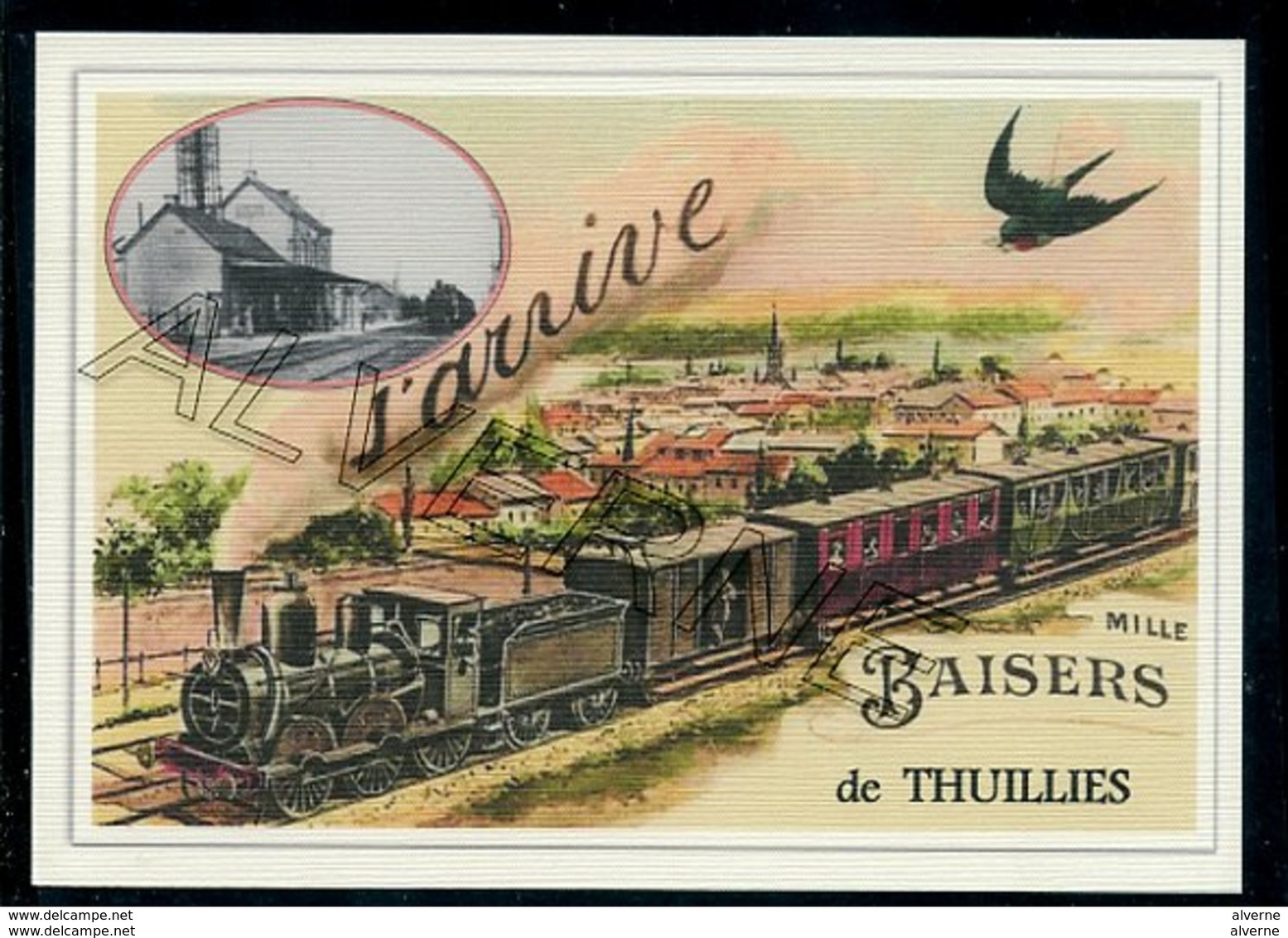 THUILLIES  ...  2 Cartes Souvenirs Gare ... Train  Creations Modernes Série Limitée - Thuin