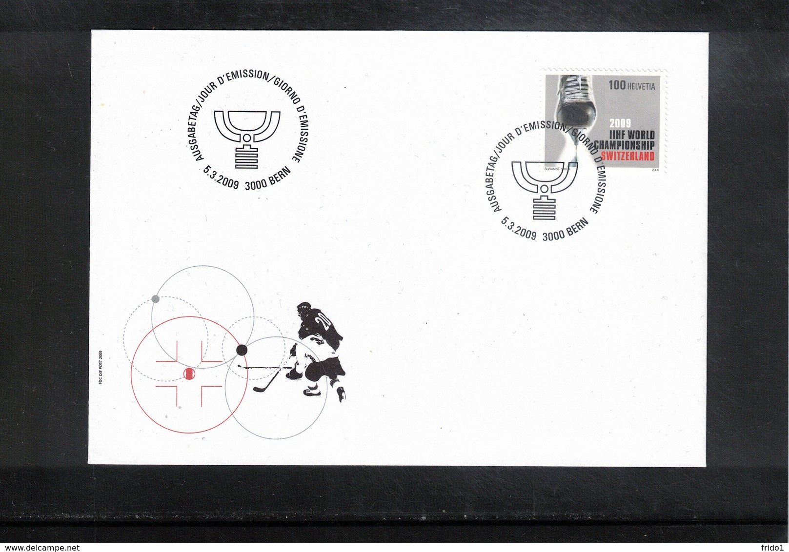 Switzerland 2009 World Ice Hockey Championship FDC - Jockey (sobre Hielo)