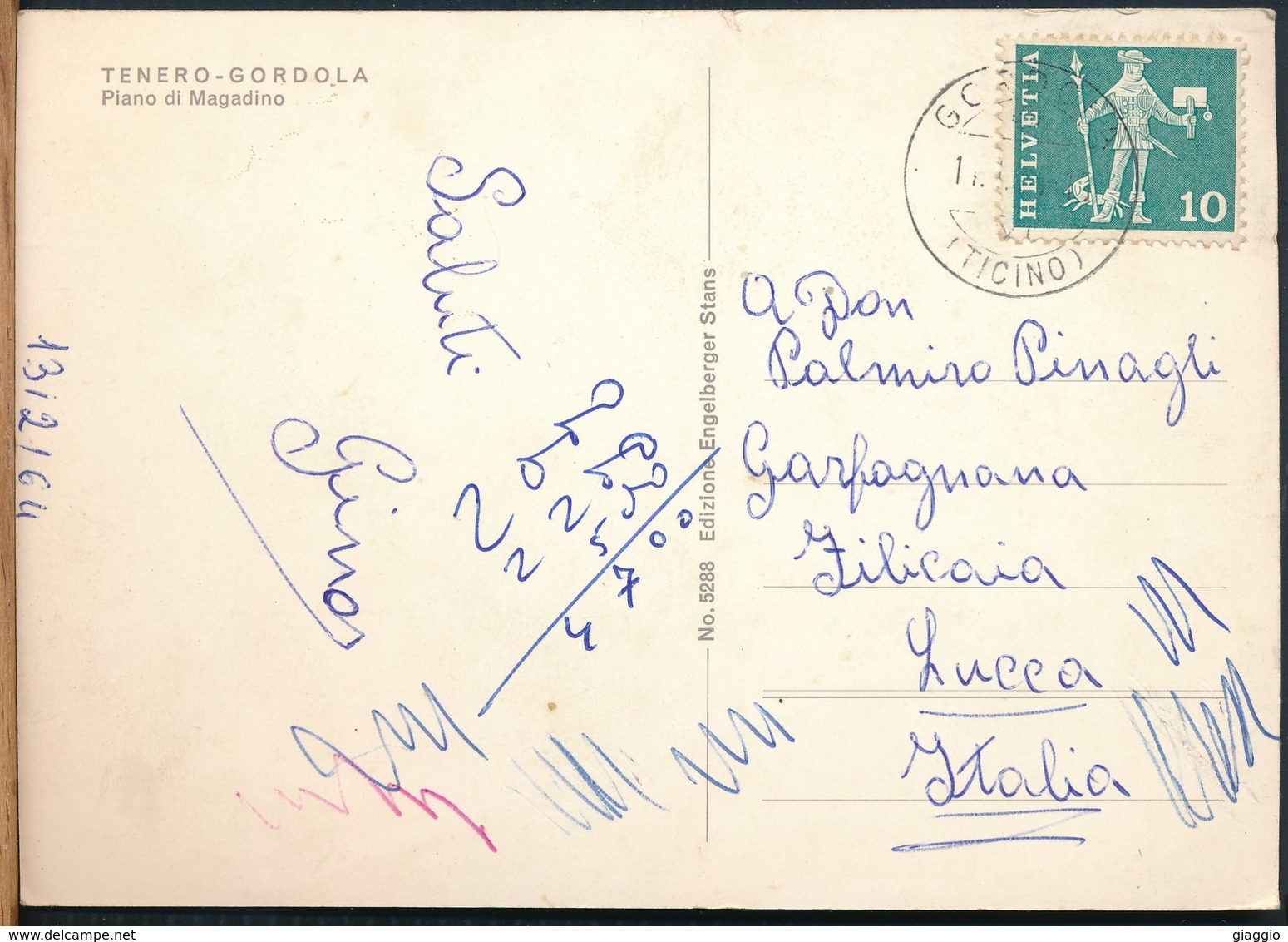 °°° 16050 - SVIZZERA - TI - TENERO GORDOLA - PIANO DI MAGADINO - 1964 With Stamps °°° - Gordola