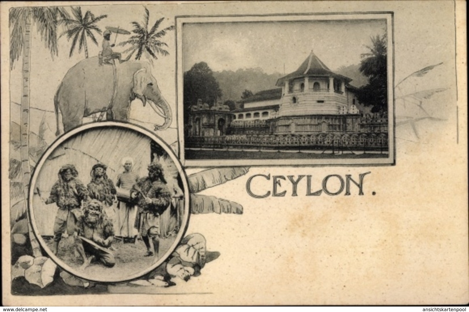 Cp Sri Lanka, Elefanten, Tempel, Tänzer, Musiker In Kostümen - Sri Lanka (Ceylon)