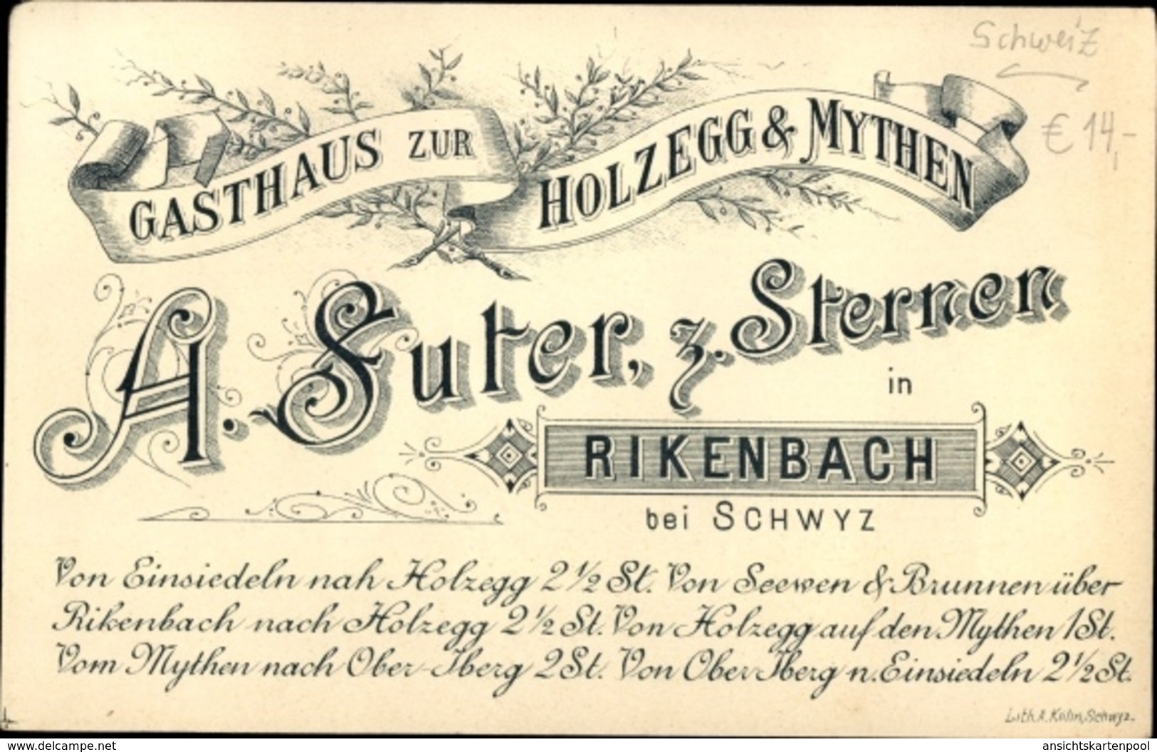 Lithographie Rickenbach Bei Schwyz Kanton Schwyz, Gasthaus Zur Holzegg U. Mythen - Autres & Non Classés