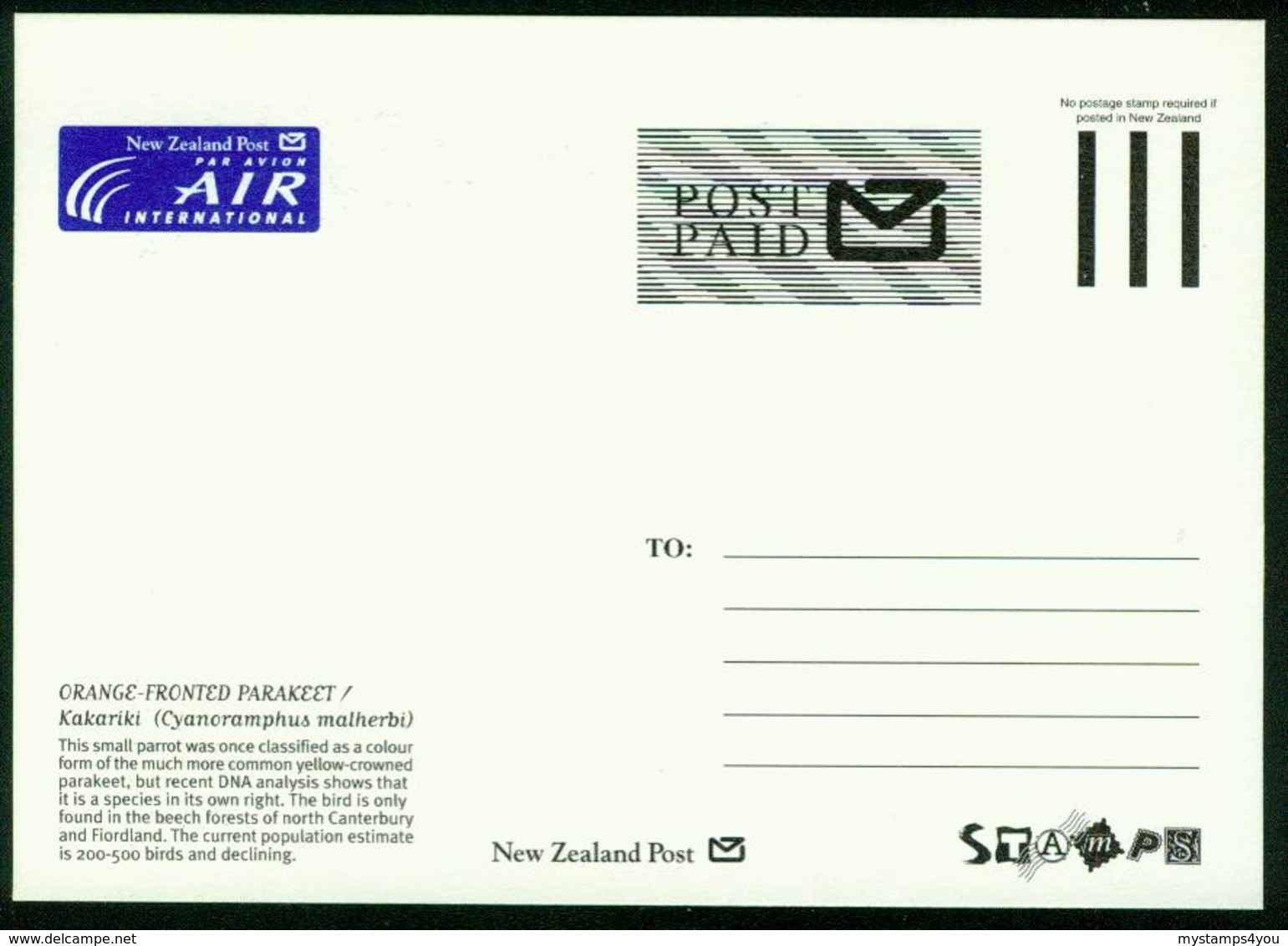 Mk New Zealand Maximum Card 2000 MiNr 1873 | Threatened Birds, Yellow-fronted Parakeet, Post Paid - FDC