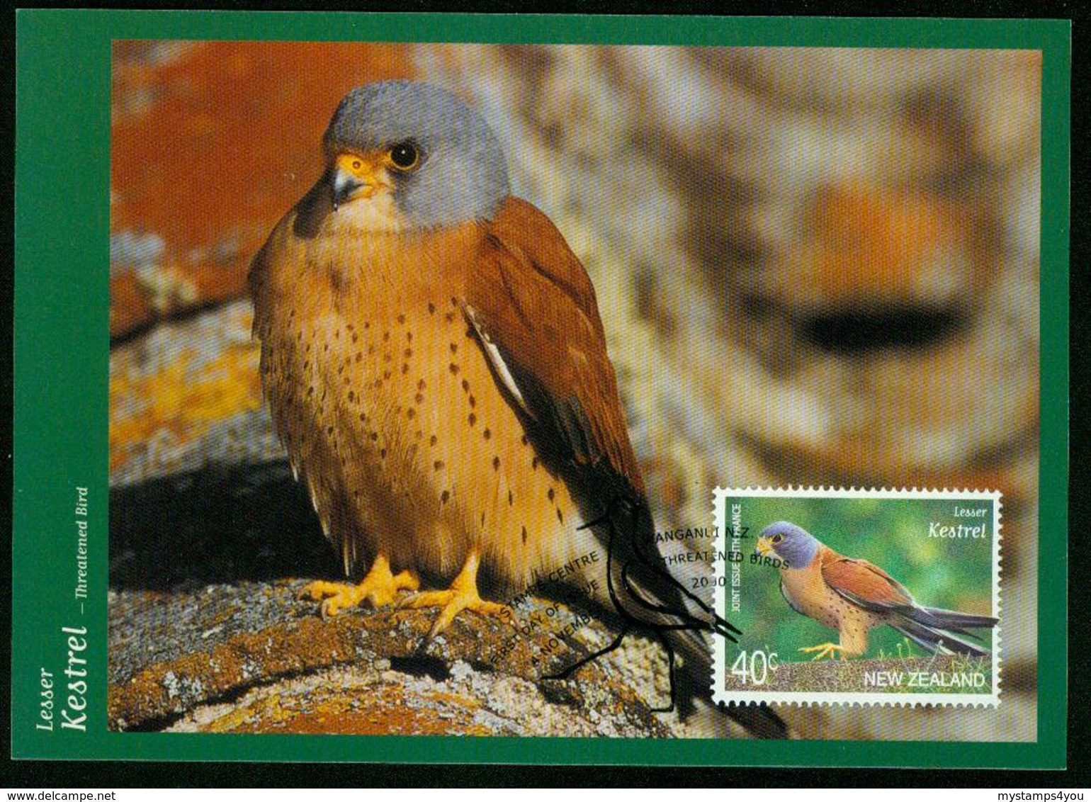 Mk New Zealand Maximum Card 2000 MiNr 1874 | Threatened Birds, Lesser Kestrel, Post Paid - FDC